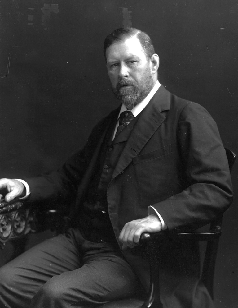 Author and Freemason Bram Stoker, sitting, wearing a suit,  c. 1906