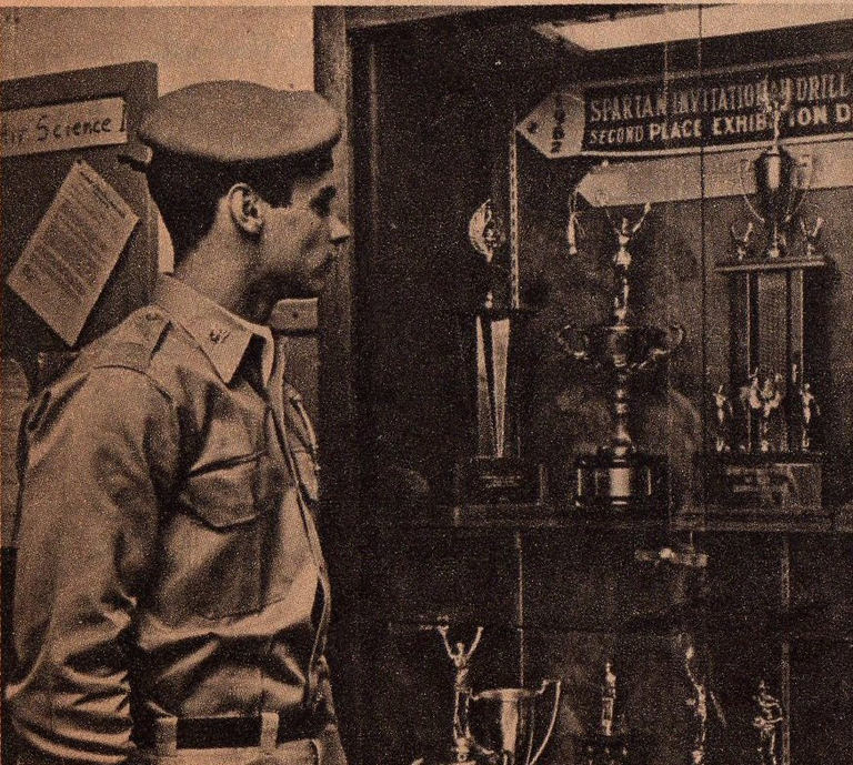 A black and white photo of an ROTC member