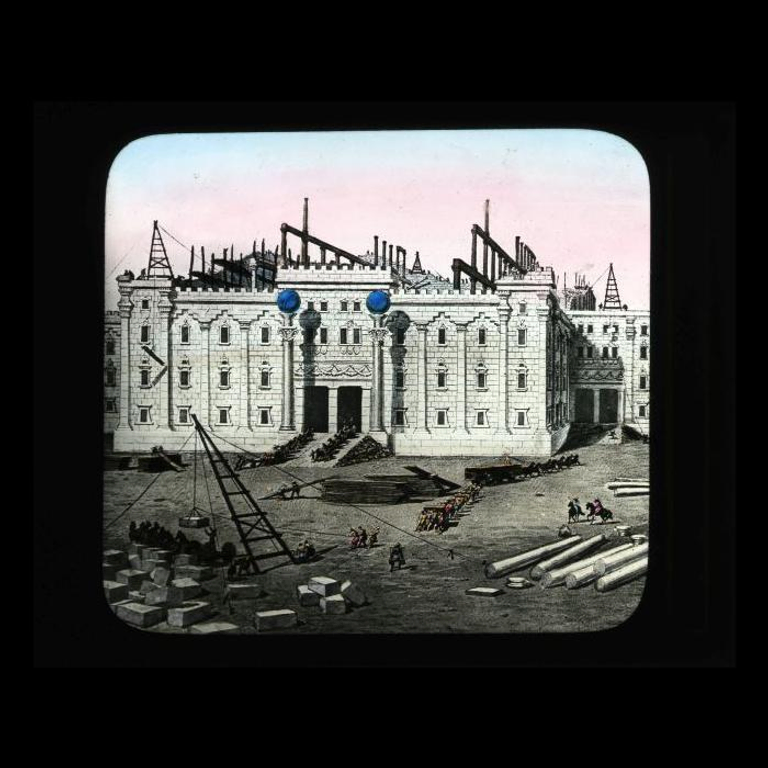 King Solomon's Temple construction on a Masonic Magic Lantern slide