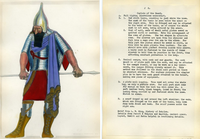 A drawing of a costume design for Captain of the Guard role in the Council of Princes of Jerusalem, 15th and 16th Degrees