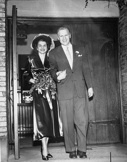 Gerald Ford and Betty Ford at their wedding in Grace Episcopal Church in Grand Rapids, MI.