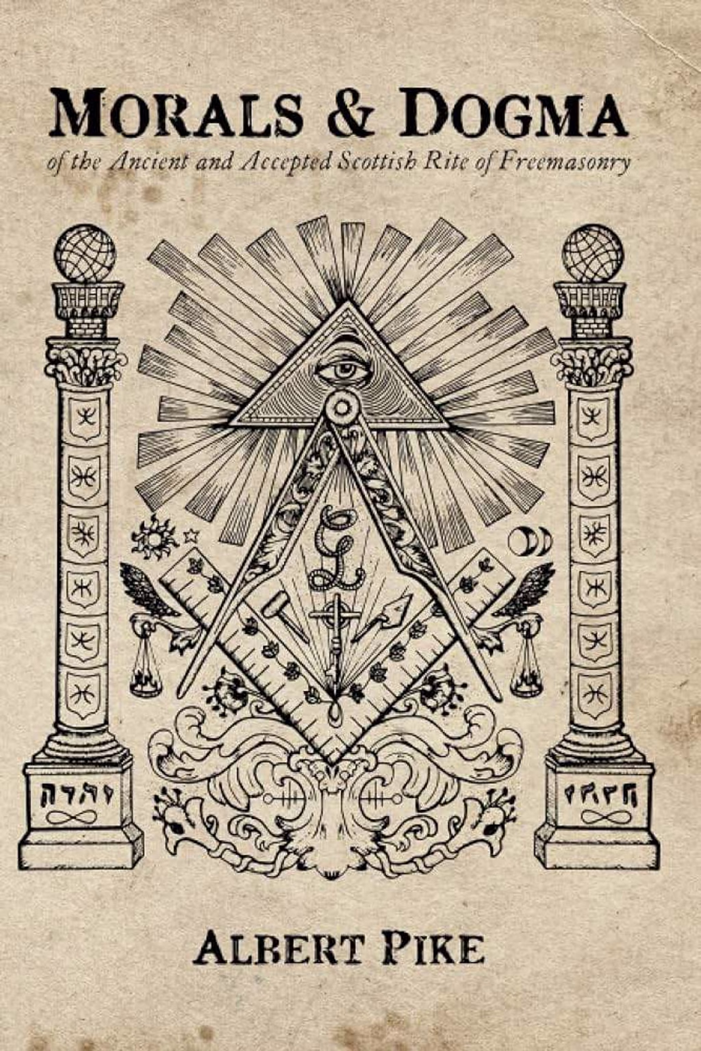 Cover of Morals and Dogma by Albert Pike, a foundational text on Scottish Rite Masonic philosophy.
