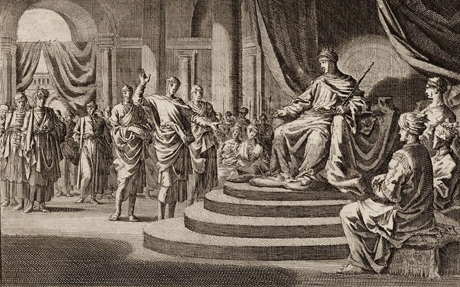 A drawing depicting the historical setting of the Council of Princes of Jerusalem degrees