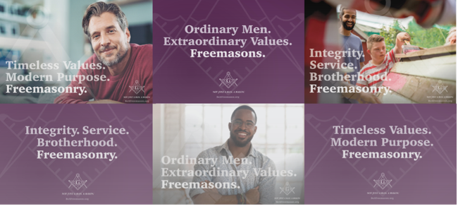 A collage of six images featuring Freemasonry’s values