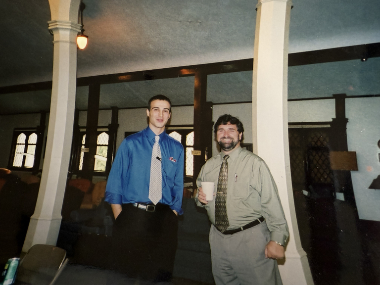 Two Scottish Rite Masons smiling next to each other while attending a training session in Coudersport, PA