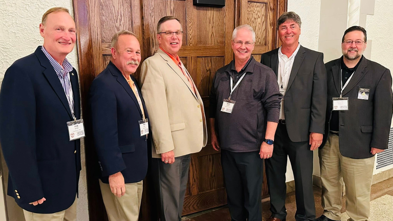 A group of Scottish Rite, NMJ members stand together during the 2025 Listening Tour, including Sovereign Grand Commander Walt Wheeler.