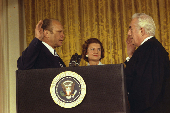 U.S. President Gerald Ford Betty Ford, and Supreme Court Chief Justice Warren Burger.