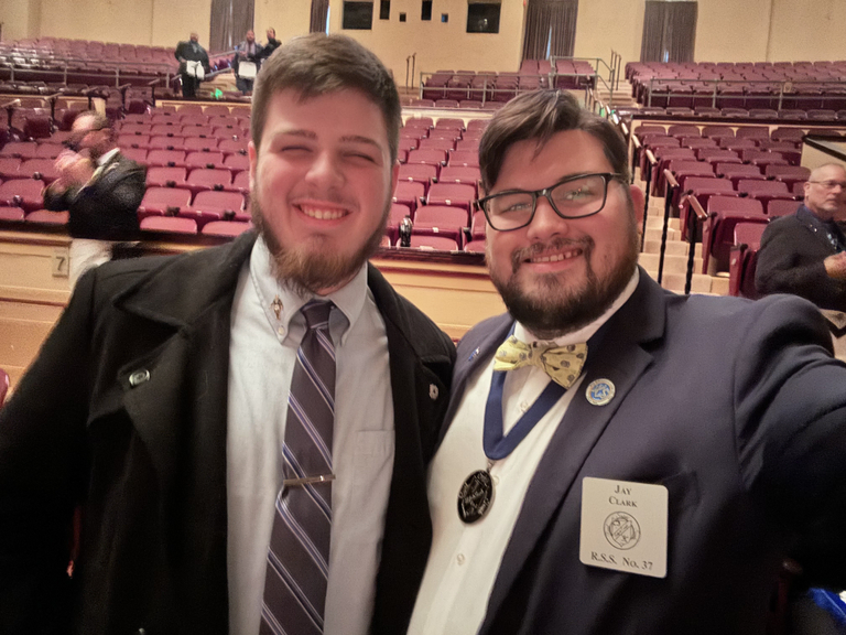 Two Scottish Rite Masons taking a selfie in a Masonic lodge