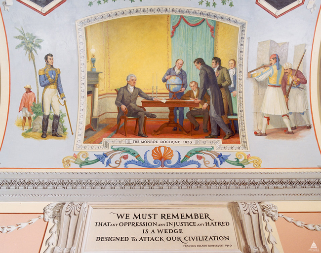 Mural depicting a discussion among the President Brother Monroe and members of his cabinet