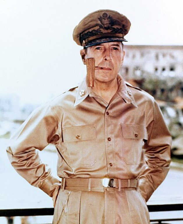 Douglas MacArthur in WWI backdrop, Saint-Juvin, Ardennes, France, November 1918