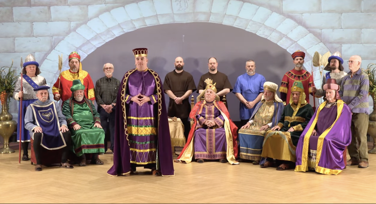Scottish Rite Freemasons on stage for a degree performance