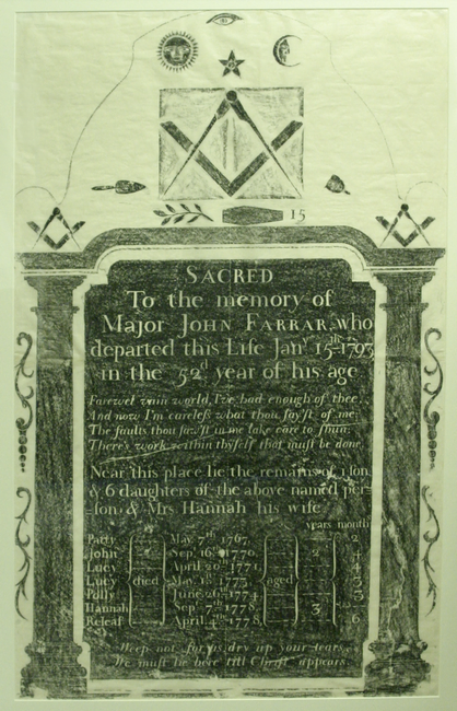 Gravestone Rubbing that depicts the Masonic columns.