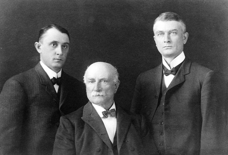Black and white portrait of Brothers Charles H. Mayo, William W. Mayo, and William J. Mayo
