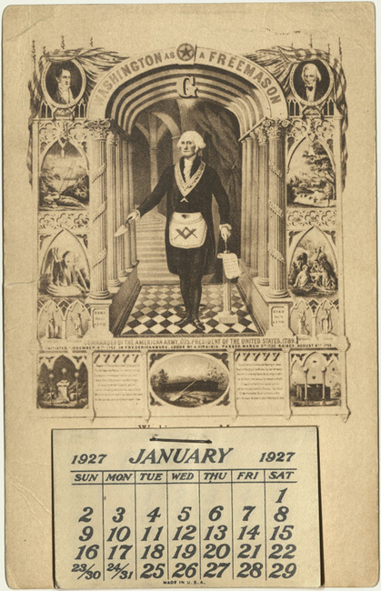 Postcard with George Washington as a Freemason holding working tools