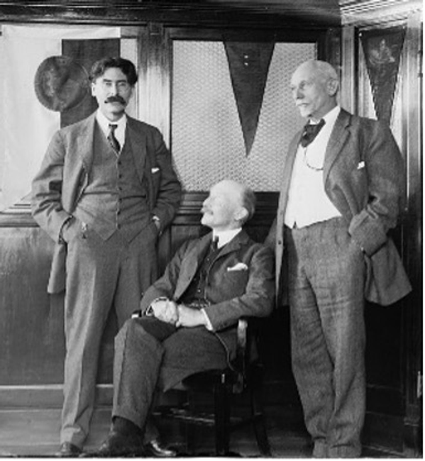 Early 20th century leaders of the Scouting movement: Ernest Thompson Seton, Robert Baden-Powell, and Dan Beard