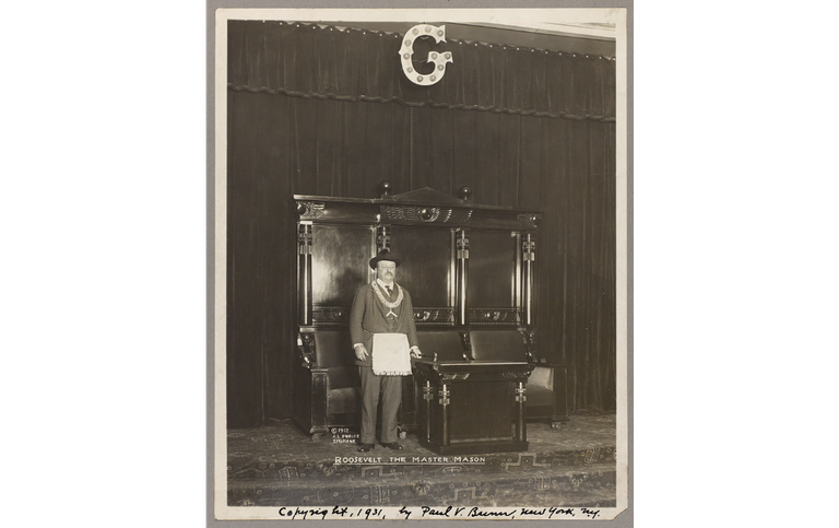 President Theodore Roosevelt posing for a photo wearing Masonic regalia