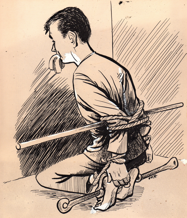 A drawing depicting prisoner conditions during the Vietnam War