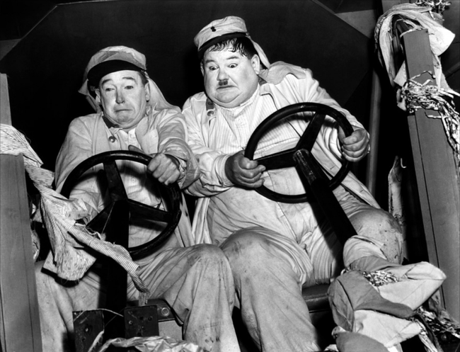 A photo of Laurel and Hardy in The Flying Deuces