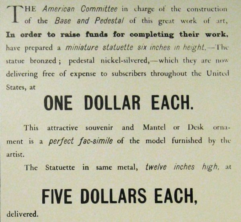 An ad in the New York World soliciting donations to fund the Statue of Liberty