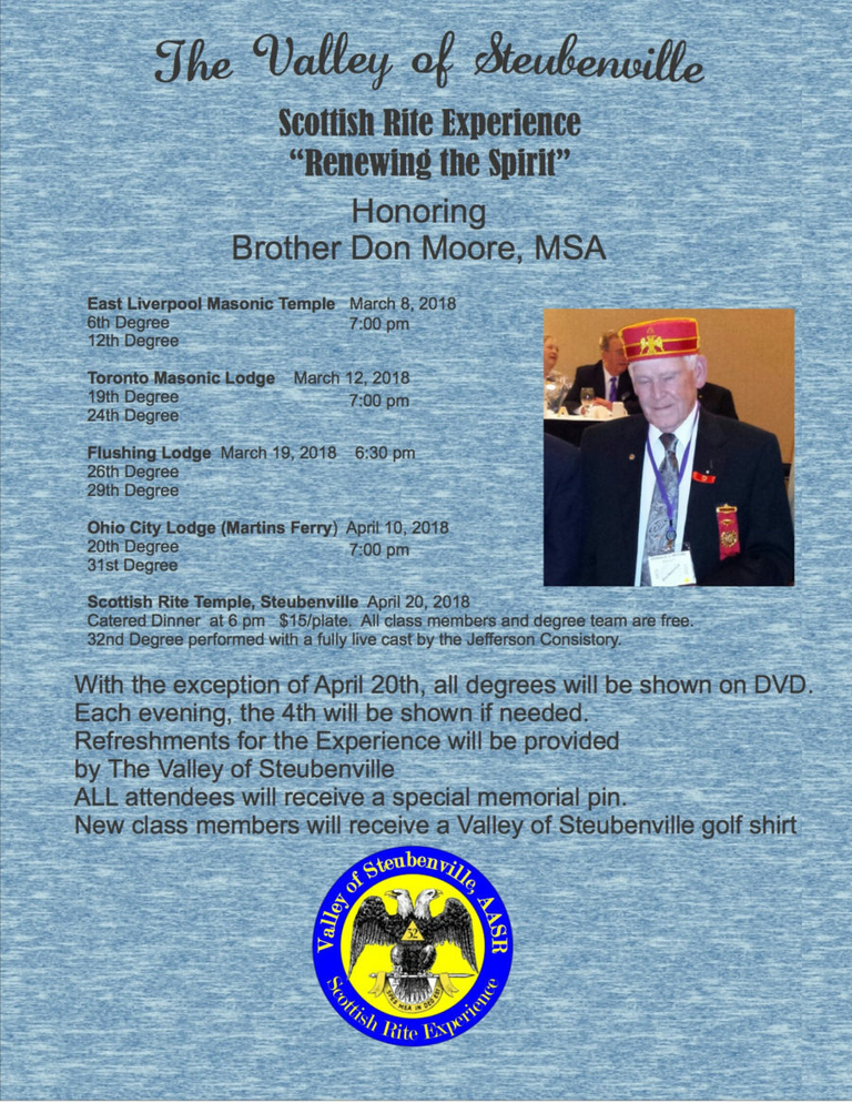 Scottish Rite Valley of Steubenville 2018 Spring Reunion